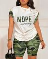Summer Fashion Print Two Piece Set Women Casual Round Neck Short Sleeve Tshirt Shorts Two Piece Set Women. 