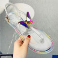 Summer Simple Butterfly Diamond Jelly Slippers Women's Shoes PVC Women's Flat Outdoor Casual Beach Transparent Crystal Sandals. 