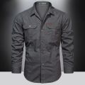 New Autumn Military Style Cotton Pocket Shirt for Men Solid Color Slim Casual Brand Clothing Men Long Sleeve Shirts 5XL. 