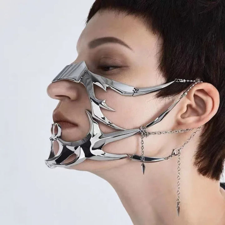 Punk%20Irregular%20Metal%20Mask%20Gothic%20Mechanical%20Alien%20Fluid%20Face%20Accessories%20Earring%20for%20Women%20Men%20Halloween%20Jewelry%20-%20Image%203