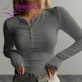 Women Round Neck Solid Color Tops Simple Style O Neck Button Long Sleeve Slim Fit Lady T-shirt Blouse for Women Soft Breathable Fall Spring Top Women Lightweight Long-sleeve Tops.