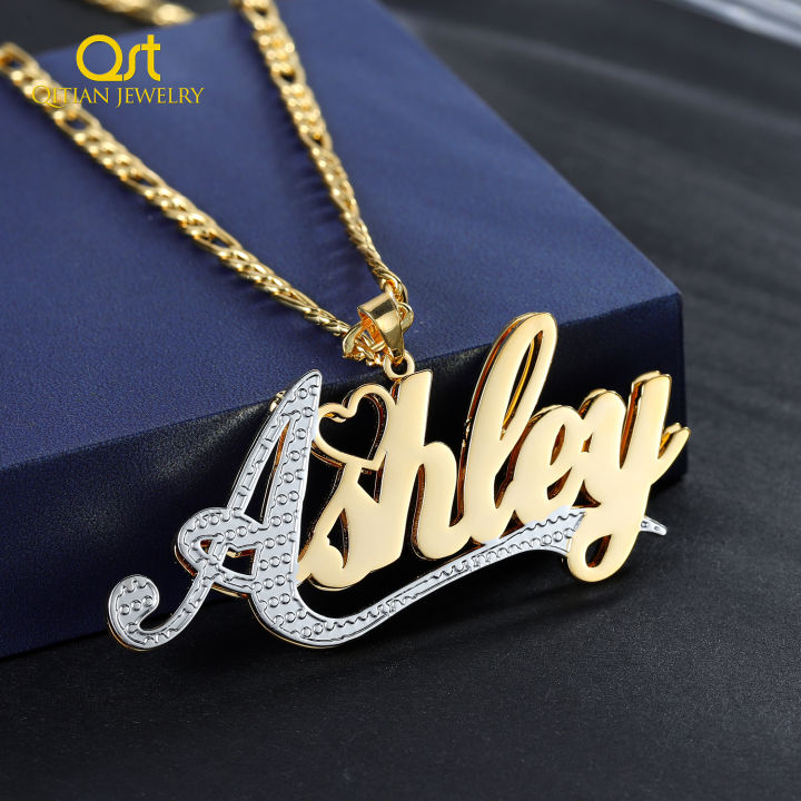 Qitian Custom Double 18K Gold Plated Name Necklace For Women