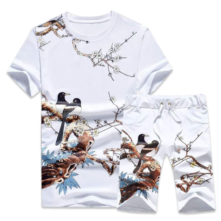 White Printed Summer Combo T-Shirt - Durable and Easy To Maintain - Shirt & Pant For Men - Round Neck and Perfect Casual Wear - Suitable for All Season