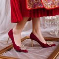 Wedding Shoes Bridal Shoes2023New Summer Chinese Style Xiuhe Wedding Dress Two-Way Wear Red Engagement Toast Dress High Heels. 