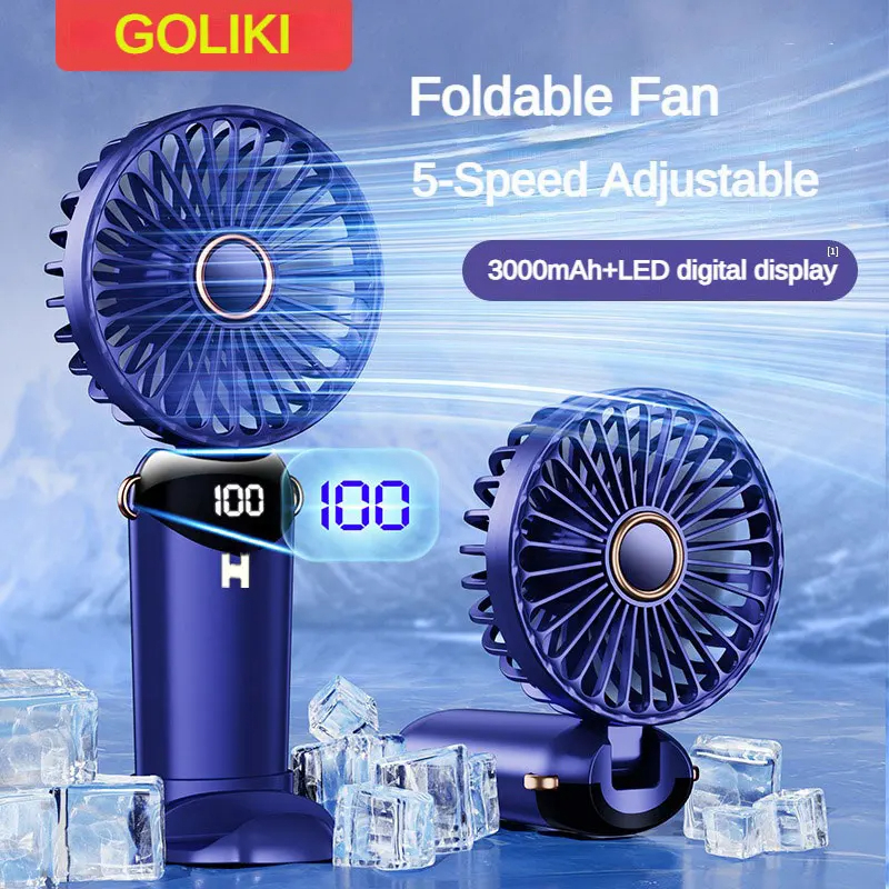 D Shop Handheld Mini Fan Foldable Portable Neck Hanging Fans 5 Speed USB Rechargeable Fan with Phone Stand and Display Screen-Multicolor