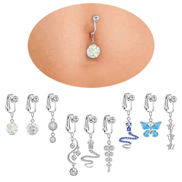 Faux Belly Ring Snake Belly Piercing Clip on Umbilical Navel Belly Button Cartilage Clip on Earrings Body Jewelry