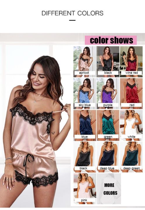 Women%20Pajamas%20Set%20y%20Lingerie%20Pyjamas%20Suit%20Lace%20Spaghetti%20Strap%20Cami%20Top%20Short%20Pant%20Silk%20Satin%20Pijama%20Sleepwear%202%20PCS%20Homewear%20-%20Image%208