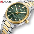 CURREN 8439 Silver And Golden Two-tone Stainless Steel Analog Watch For Men - Green & Golden. 