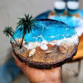 Epoxy Resin Ocean Wood Slice Art.