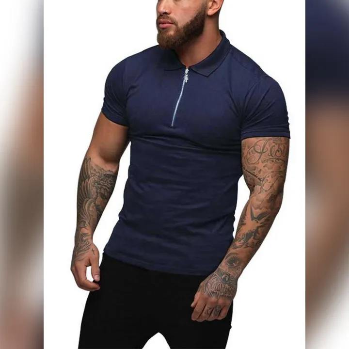 2021%20Men's%20Short%20Sleeve%20T-Shirt,%20Casual%20Solid%20Color%20Slim%20Fit%20Zipper%20Polo%20Shirts%20for%20Hiking%20Travel%20Sports%20-%20Image%203