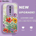 Jizetin for OPPO Reno2 Back Cover Colorful Flowers Lambskin Texture PU Leather Back For Girls Boys Soft Phone Case.