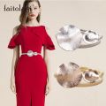 Elastic Metal Waist Belts For Dresses Ladies Belts Stretch Skinny Female Round Leaf Buckle Women Belts. 
