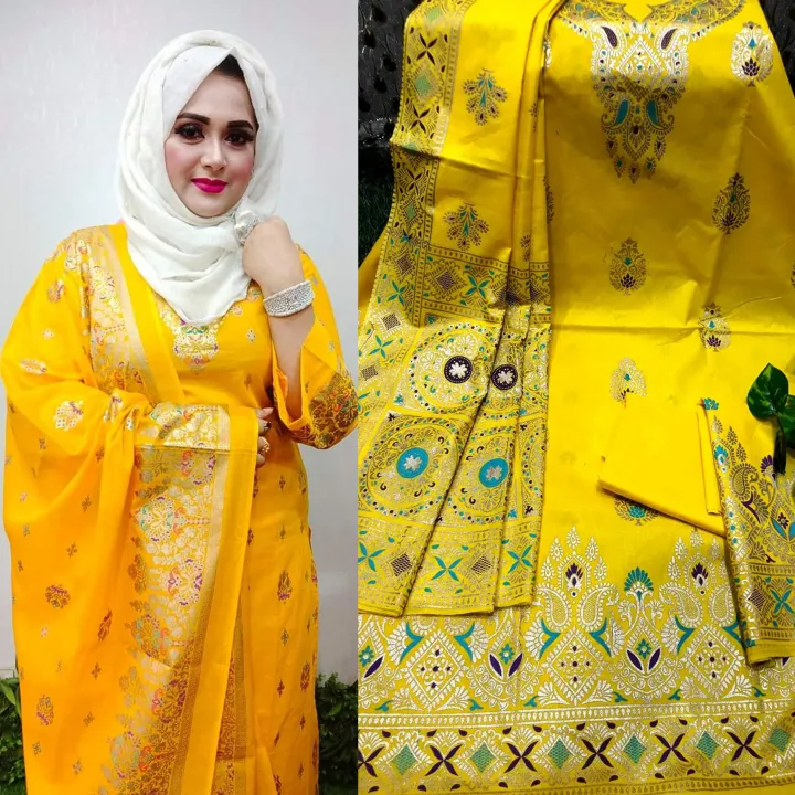 Women%203pcs%20Unstitched%20Printed%20Kashmiri%20Afsan%20Cotton%20Latest%20Design%20Three%20Piece%20For%20Women%20Stylish%203pcs%20Salwar%20Kameez%20-%20Yellow%20Color%20-%20Image%202