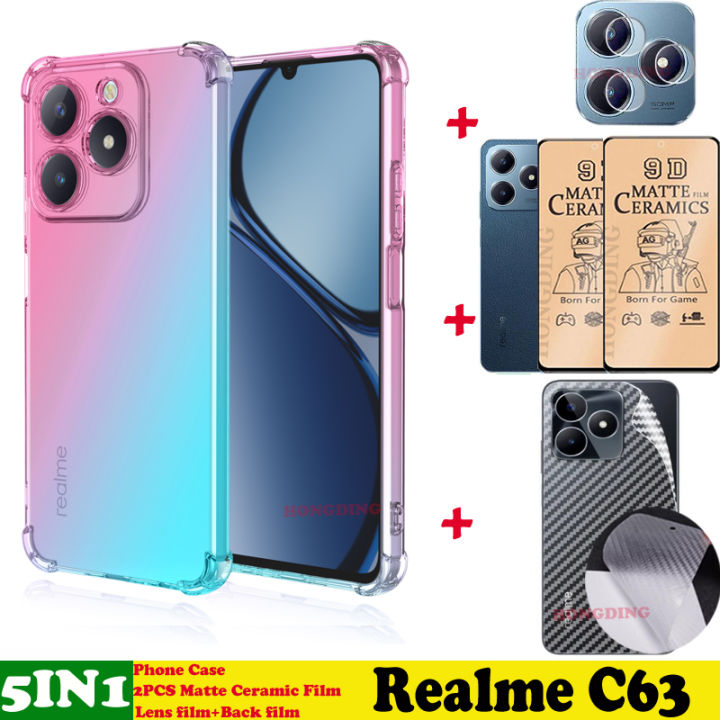 BLKNAIM%205-in-1%20NEW%20For%20Realme%20C63%20case%20Anti-fall%20Color%20phone%20case%20+2PCS%20Matte%20Ceramic%20Film%20+Carbon%20Fiber%20Back%20Film%20+Lens%20Film%20-%20Image%203