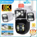 LS VISION 8K 10X Zoom WiFi IP Camera Outdoor Three screen 360° View PTZ Cam AI Tracking CCTV Video Surveillance Security Cameras.
