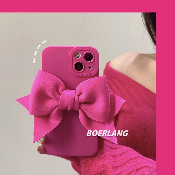 Fluorescence Matte Silicone Phone Case For iphone 15 14 12 13 Pro Max 11 X XR 7 Plus SE Cute 3D Bow Soft camera protective Cover Sarcasmsm