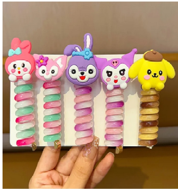 Cute Colorful Cartoon Telephone Wire Hair Rope For Kids Fashion Spiral Hair Ties Kawaii High Ponytail Elastic Rubber Band