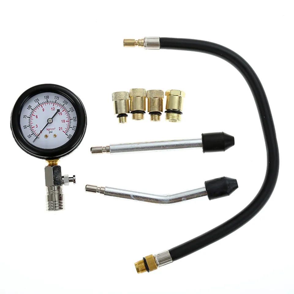 Engine Cylinder Compression Tester Kit – Gas Engine Diagnostic Tool With Multiple Adapters (50-300 PSI)