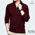 GoodMan Premium Quality Maroon Color High Neck Full Sleeve Zipper Sweater for Men.. 