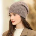 New Women Winter Hat Streetwear Rabbit Fur Blend Warm Cap Fashion Decorate Beanie Hat For Female Casual Knitted Hat. 