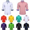 Luxury Silk Shirts for Men Long Sleeve Solid White Gold Pink Blue Green Black Two Color Slim Fit Male Blouses Tops Barry Wang.