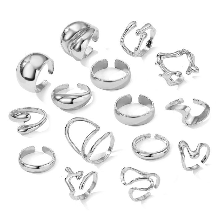 Enacolor%20Rings%20for%20Girls%20All%20Season%20Polished%20Alloy%20Irregular%20Geometric%20Open%20Ring%20Set%20%E2%80%93%2015Pcs%20Fashion%20Jewellery%20-%20Image%207