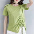 Short Sleeve T T-shirt Women's New Summer Korean Style Split Drawstring Irregular Versatile Split Loose Design Top ins. 