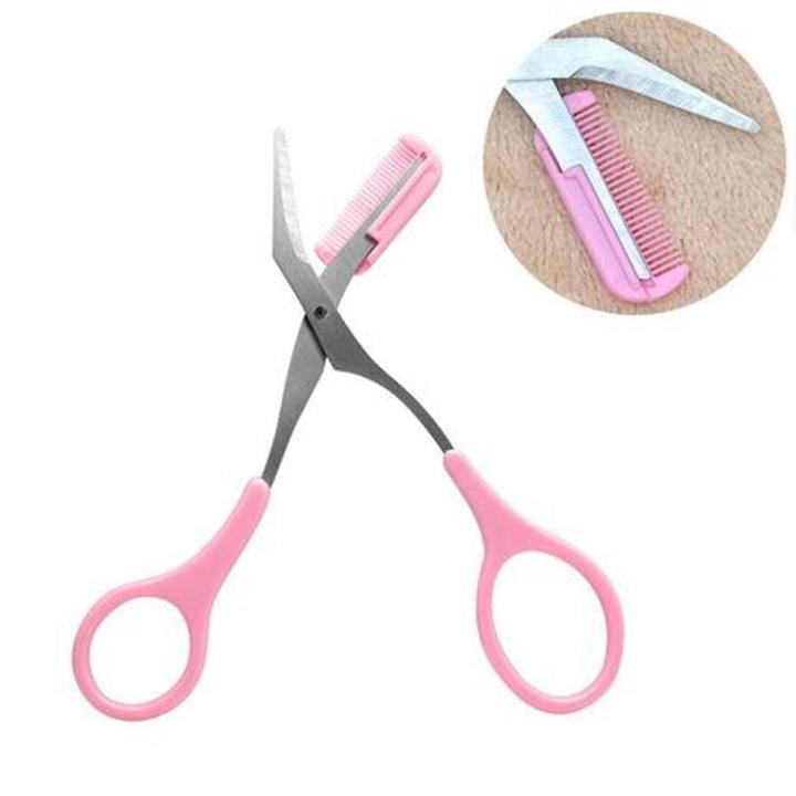 Mini Brow Class Cutting Scissors Easy-to-use With Comb-pink