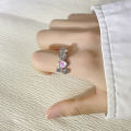 Heart-Shaped Moonstone Bow Ring Light Luxury Sweet Cute Girly Style Pink Diamond Cherry Blossom Heart-Shaped Ring.