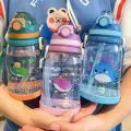 KIRATIVEYOU Water Bottle For Kids With Strap, Sipper Bottle For Kids, Cute Whale Fish, Anti-Spill, Soft Silicone Straw BPA Free Cartoon Design One Touch Open Water Bottle For School (550ml) (Green). 