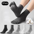 5Pairs Solid Superior Cotton Men Socks Five Fingers Sweat-absorbed Sock Seamelss Breathable Sock Split Toe Sports Mid Tube Socks.
