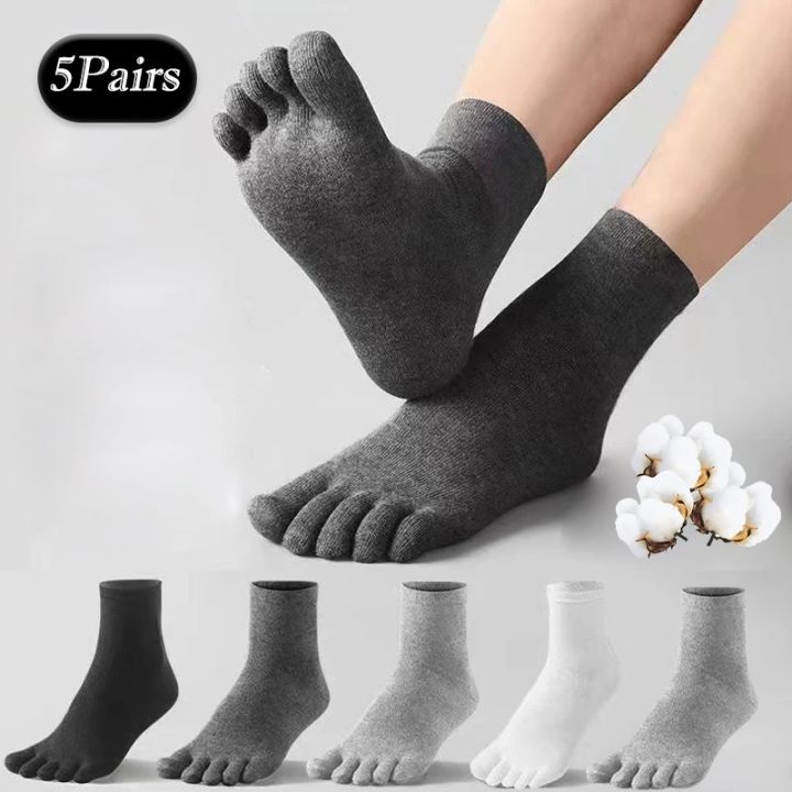5Pairs Solid Superior Cotton Men Socks Five Fingers Sweat-absorbed Sock Seamelss Breathable Sock Split Toe Sports Mid Tube Socks