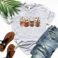 Fall Coffee T-Shirt Pumpkin Spice Halloween Tshirt Vintage Halloween Shirt for Women Graphic T Shirts Coffee Lovers Gifts Top.