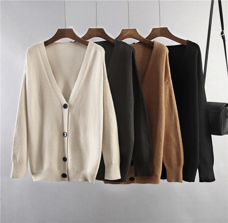 Hirsionsan Soft Knitted Cardigan Women 2023 Autumn Winter Korean V