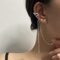Zircon Crystal Chain Drop Earring   Simple Long Chain Tassel Piercing Ear Clip   Silver Color Fashion Ear Cuff Jewelry Women   Korean Ins Style Shiny Personality Ear Bone Clips. 