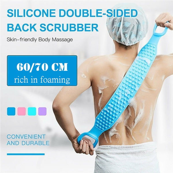 Silicone Bath Body Brush, Exfoliating Long Silicone Body Back Scrubber Double Side Body Brush Back Washer for Deep Cleaning Bath Towel Brush