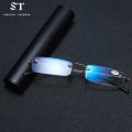 Sighttoo Anti-Blue Light Rimless Reading Glasses New Readers Ultralight Coating Frameless Glasses Reading With Pen Tube Case Men. 