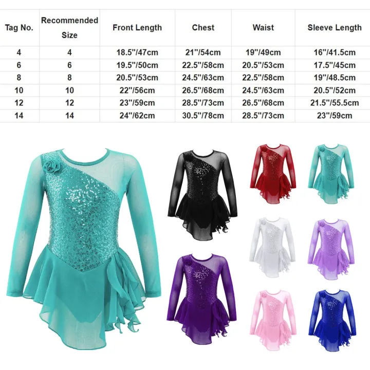 Girls%20Gymnastic%20Ballet%20Leotard%20Dress%20Kid%20Sequins%20Mesh%20Long%20Sleeves%20Tulle%20Splice%20Cutouts%20Back%20Figure%20Ice%20Skating%20Dress%20-%20Image%203