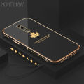 Hontinga for OPPO Reno Z Back Cover + Free Lanyard Luxury 6D Plating Shiny Maple leaf Phone Case Soft Silicone Square Mobile Cover.