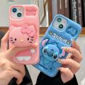 For iPhone 15 Pro Max 15 11 12 Pro 13 14 Pro Max 13Pro 3D Stitch Kitty Face Grip Tok Holder Cartoon Silicon Soft Phone Case.