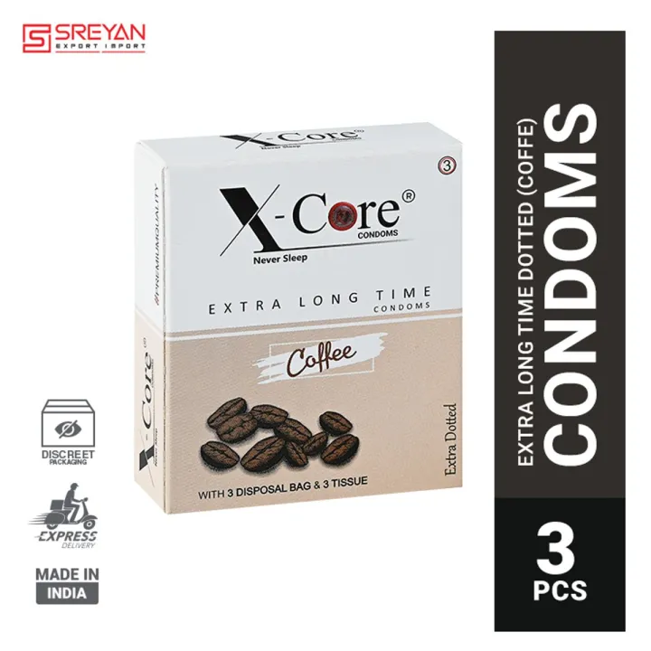 XCore Extra Time Long Lasting Dotted Condom (Coffee Flavoured) - 3Pcs Pack(India)
