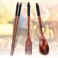 4 Piece Reusable Wooden Cutlery Set for Beginners (Black). 
