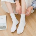 1pair Ruffle Socks Women Mid Crew Middles Tube Ankle High Breathable Black White Calcetines Female Spring Autumn Sock.