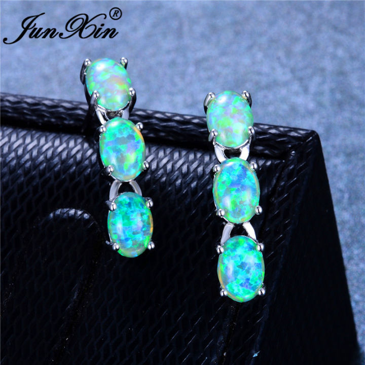 JUNXIN%20Luxury%20Oval%20Stone%20Blue%20White%20Fire%20Opal%20Earrings%20For%20Women%20Silver%20Color%20Green%20Purple%20Bar%20Stud%20Earrings%20Wedding%20Jewelry%20-%20Image%204