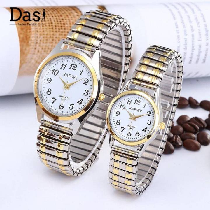 【7Rings Store】couple men women watches top brand luxury elastic band watch lovers casual quartz wristwatch alloy strap clock for man ladies