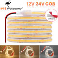 DC 12V 24V COB LED Strip IP68 Waterproof 320Leds/m High Density CRI Ra90 Flexible COB Linear Light Bar Warm/Natural White Light. 