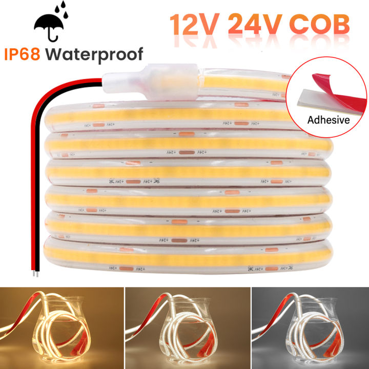 DC 12V 24V COB LED Strip IP68 Waterproof 320Leds/m High Density CRI Ra90 Flexible COB Linear Light Bar Warm/Natural White Light