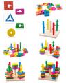 Wooden Five Column Set Blocks Geometry Puzzles Educational Toys For Kids - Multicolors. 