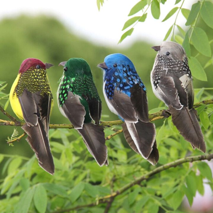 2 Pcs Artificial Feather Bird Garden Statues Floral Decoration Bird Foam Feather Products Sparrow