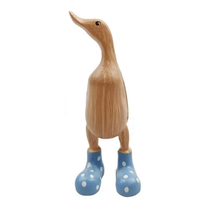 Resin Duck Statue Garden Sculpture Cute Cartoon Ducks Wearing Spotted Wellies Boot Good Luck Figurine Easy to Use Blue-S